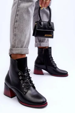 Buty damskie Vinceza Czarne Botki|Botki Na Obcasie*Skórzane Botki Na Obcasie Czarne Luloshe