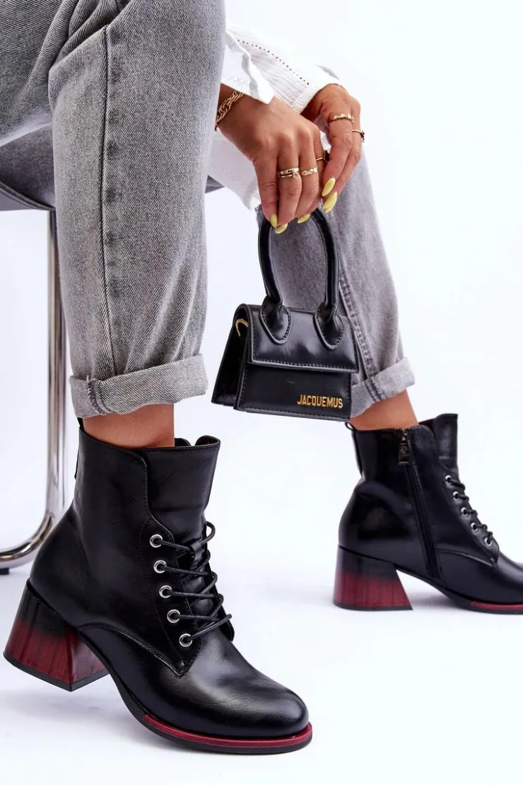 Buty damskie Vinceza Czarne Botki|Botki Na Obcasie*Skórzane Botki Na Obcasie Czarne Luloshe