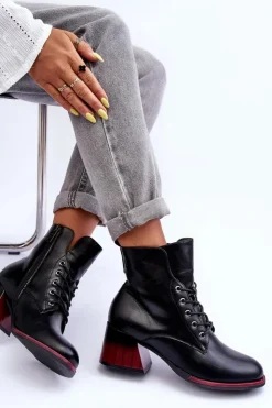 Buty damskie Vinceza Czarne Botki|Botki Na Obcasie*Skórzane Botki Na Obcasie Czarne Luloshe