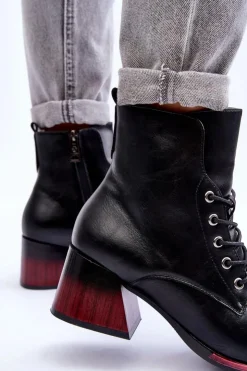 Buty damskie Vinceza Czarne Botki|Botki Na Obcasie*Skórzane Botki Na Obcasie Czarne Luloshe