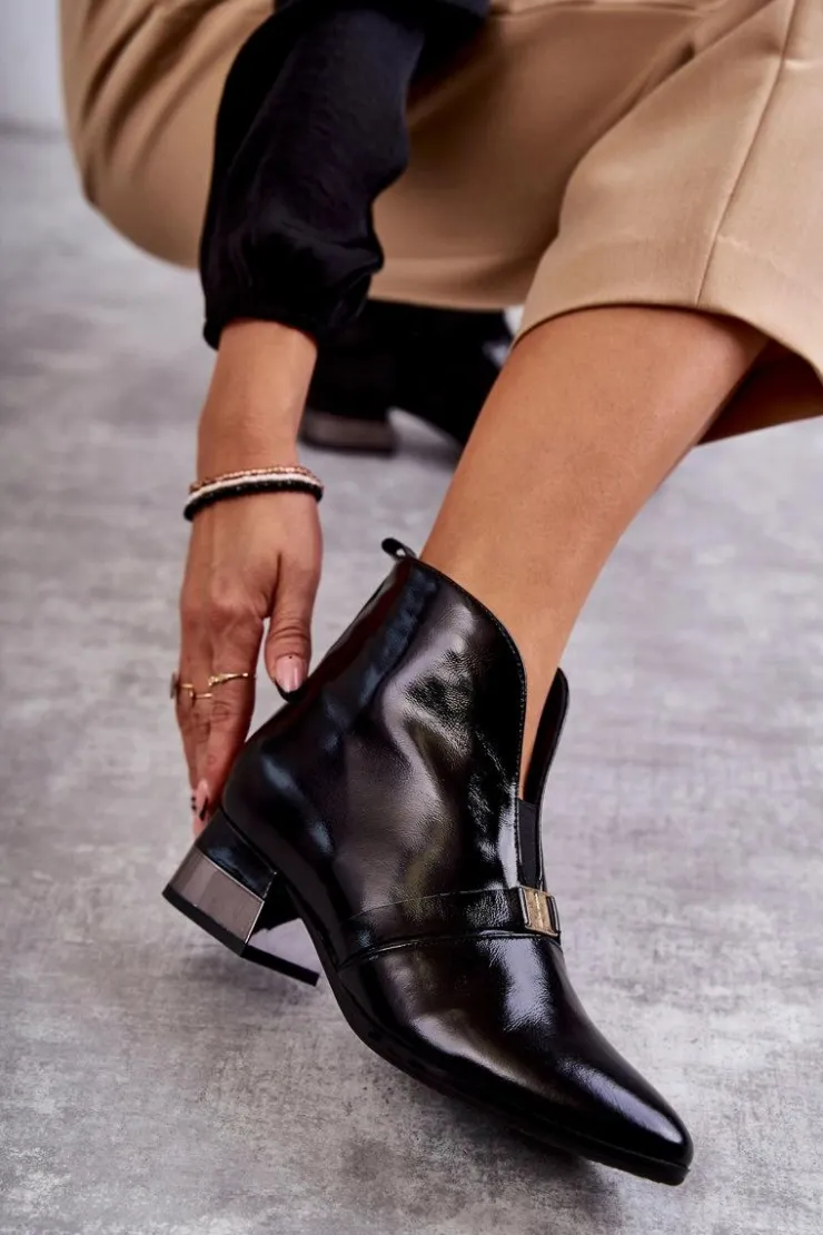 Online Laura Messi Skórzane Botki Na Płaskim Obcasie 2268 Czarne