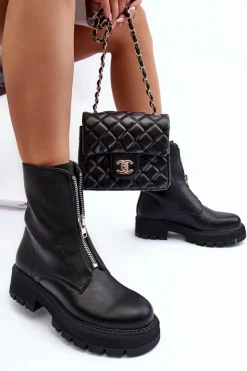 Boto Czarne Botki|Brązowe I Beżowe Botki*Skórzane Botki Na Płaskim Obcasie Z Suwakiem Czarne Vimal