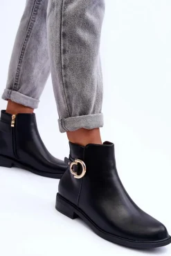 Boto Brązowe I Beżowe Botki|Botki Płaskie*Skórzane Botki Na Płaskim Obcasie Czarne Meronei Czarny