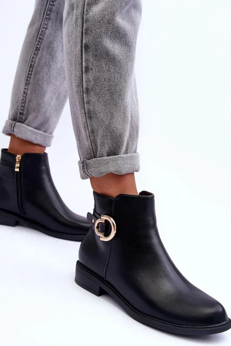 Boto Brązowe I Beżowe Botki|Botki Płaskie*Skórzane Botki Na Płaskim Obcasie Czarne Meronei Czarny