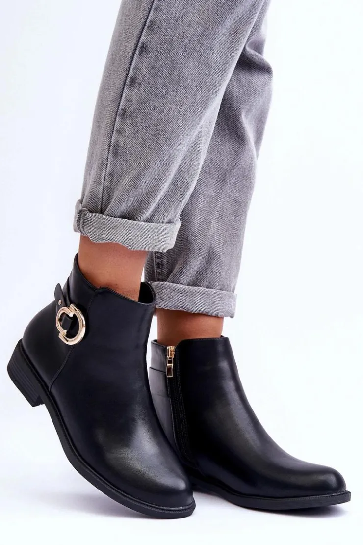 Boto Brązowe I Beżowe Botki|Botki Płaskie*Skórzane Botki Na Płaskim Obcasie Czarne Meronei Czarny