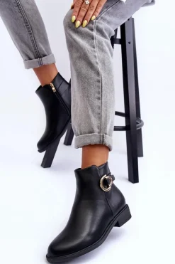 Boto Brązowe I Beżowe Botki|Botki Płaskie*Skórzane Botki Na Płaskim Obcasie Czarne Meronei Czarny