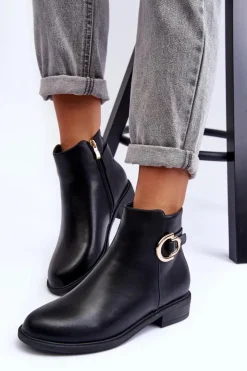 Boto Brązowe I Beżowe Botki|Botki Płaskie*Skórzane Botki Na Płaskim Obcasie Czarne Meronei Czarny