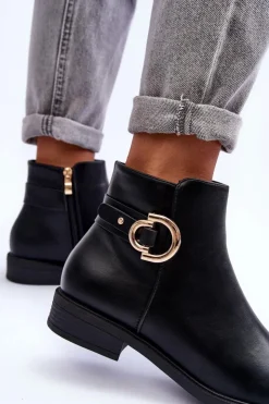 Boto Brązowe I Beżowe Botki|Botki Płaskie*Skórzane Botki Na Płaskim Obcasie Czarne Meronei Czarny