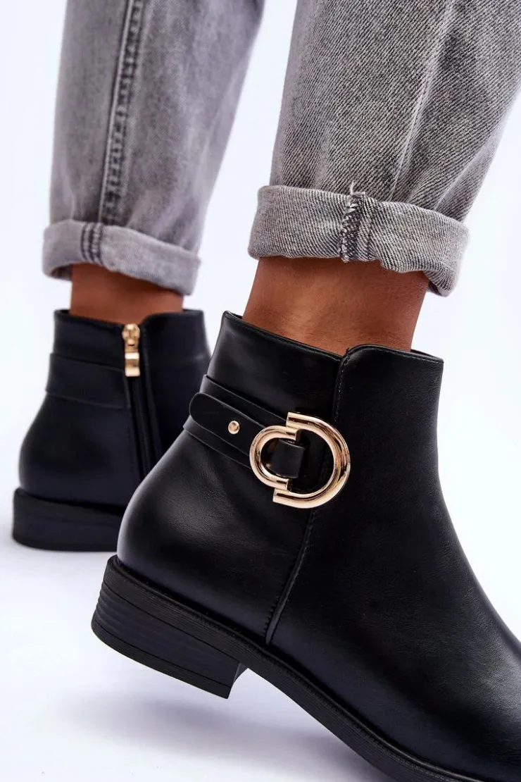 Boto Brązowe I Beżowe Botki|Botki Płaskie*Skórzane Botki Na Płaskim Obcasie Czarne Meronei Czarny