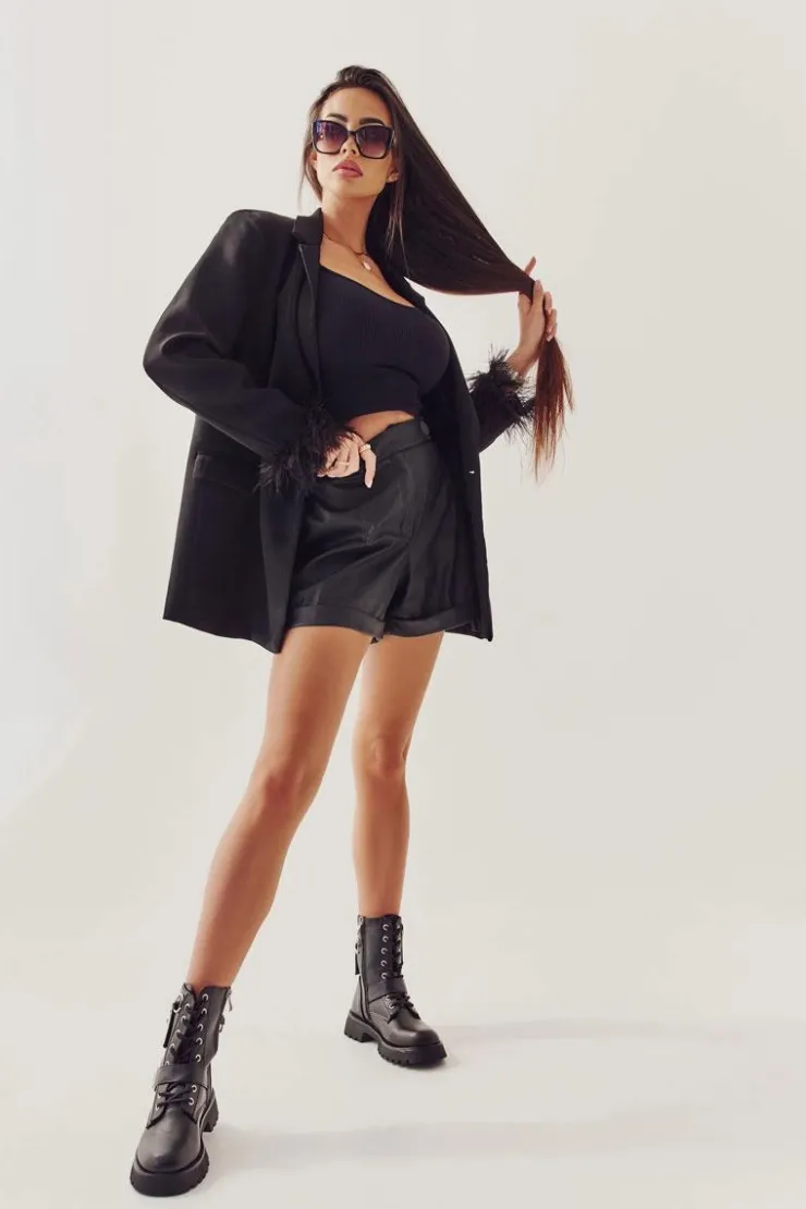 Hot Boto Skórzane Botki Na Płaskim Obcasie Czarne Marlis