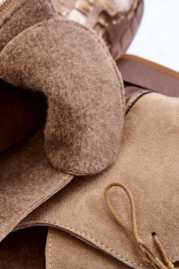 Maciejka Botki Maciejka|Botki Sznurowane*Skórzane Botki Na Płaskim Obcasie 2878J-04 Beżowe