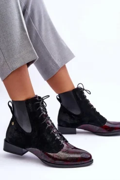 Maciejka Botki Maciejka|Botki Skórzane*Skórzane Botki Na Płaskim Obcasie 06200-08 Czarne