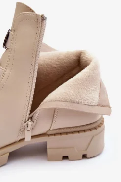 Boto Botki Zimowe Damskie|Brązowe I Beżowe Botki*Skórzane Botki Na Płaskim Obcasie Jasnobeżowe Azulenn