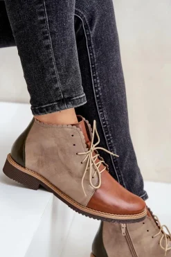 Hot Nobo Skórzane Botki Na Płaskim Obcasie Brązowe Zazoo 4078 Brązowy