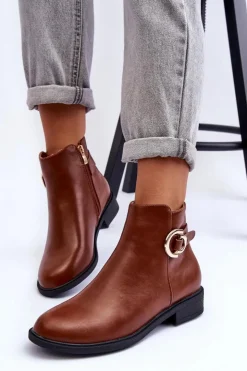 Boto Brązowe I Beżowe Botki|Botki Płaskie*Skórzane Botki Na Płaskim Obcasie Brązowe Meronei