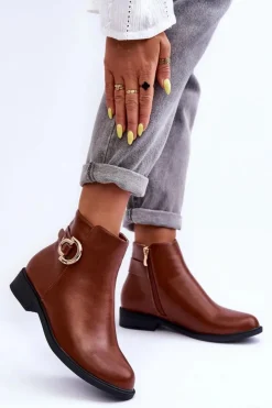 Boto Brązowe I Beżowe Botki|Botki Płaskie*Skórzane Botki Na Płaskim Obcasie Brązowe Meronei