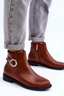 Boto Brązowe I Beżowe Botki|Botki Płaskie*Skórzane Botki Na Płaskim Obcasie Brązowe Meronei