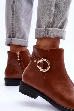 Boto Brązowe I Beżowe Botki|Botki Płaskie*Skórzane Botki Na Płaskim Obcasie Brązowe Meronei