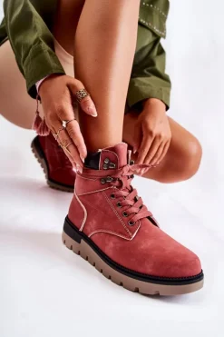 Boto Czarne Botki|Botki Zimowe Damskie*Skórzane Botki Na Platformie Czerwone Ressa