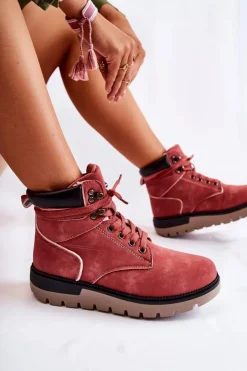 Boto Czarne Botki|Botki Zimowe Damskie*Skórzane Botki Na Platformie Czerwone Ressa