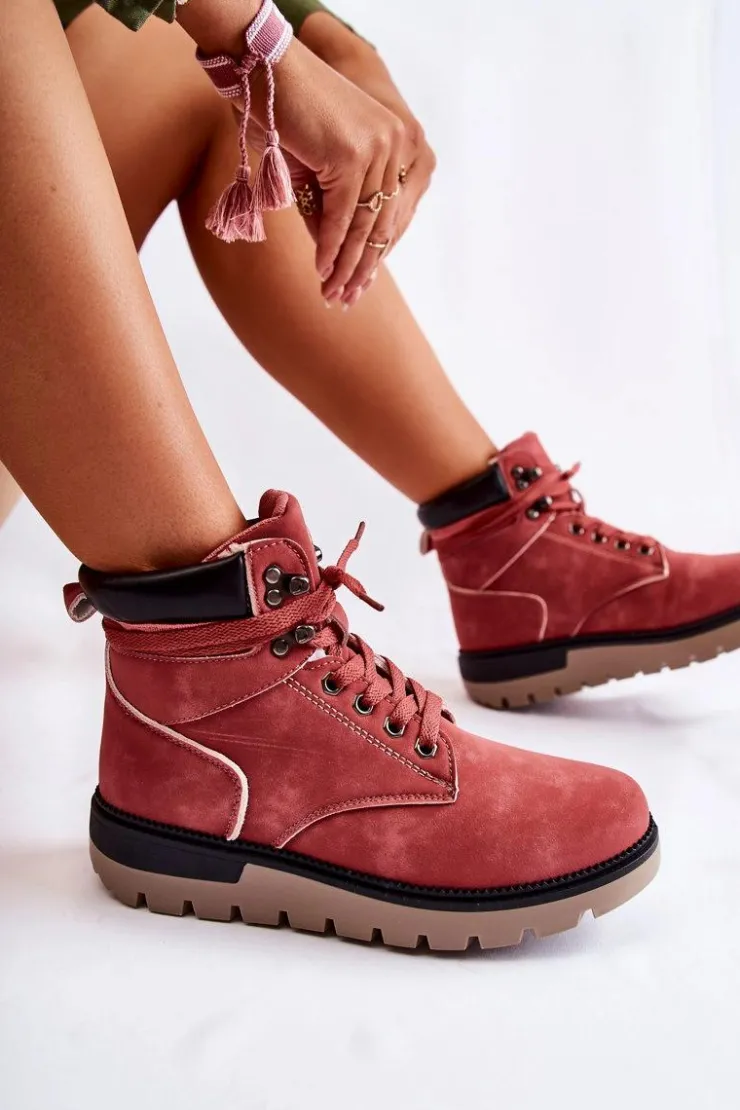 Boto Czarne Botki|Botki Zimowe Damskie*Skórzane Botki Na Platformie Czerwone Ressa