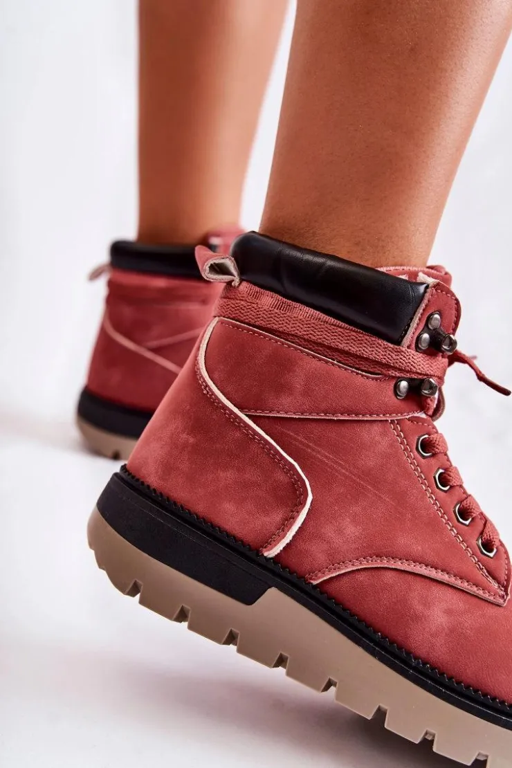 Boto Czarne Botki|Botki Zimowe Damskie*Skórzane Botki Na Platformie Czerwone Ressa