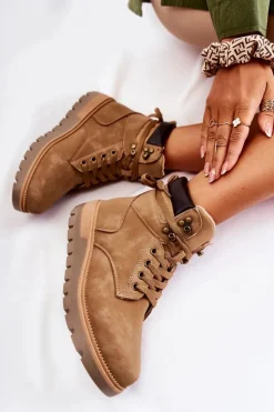 New Boto Skórzane Botki Na Platformie Brązowe Ressa