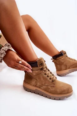 New Boto Skórzane Botki Na Platformie Brązowe Ressa