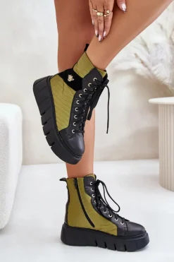 Clearance Maciejka Skórzane Botki Na Platformie 06751-01 Czarne