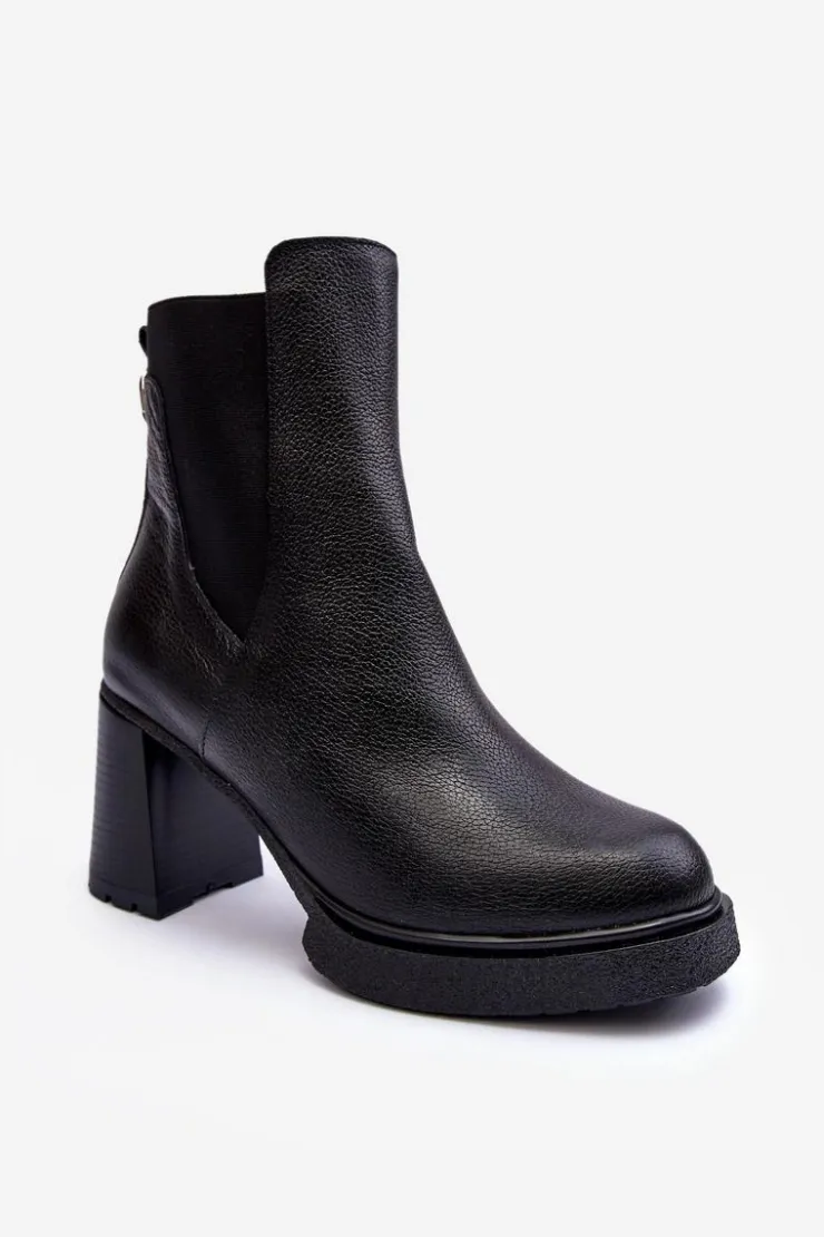 Damskie Boto Skórzane Botki Na Słupku Czarne Lemar Liresa