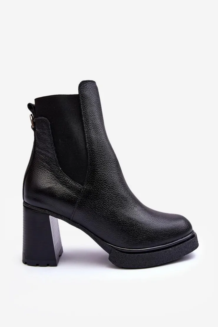 Damskie Boto Skórzane Botki Na Słupku Czarne Lemar Liresa