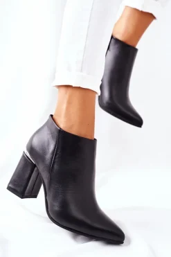 New Boto Skórzane Botki Na Słupku Czarne Raglan