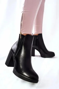 Damskie Boto Skórzane Botki Na Słupku Czarne Linari