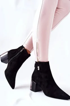 Laura Messi Botki Na Słupku|Czarne Botki*Skórzane Botki Na Słupku Czarne 2354