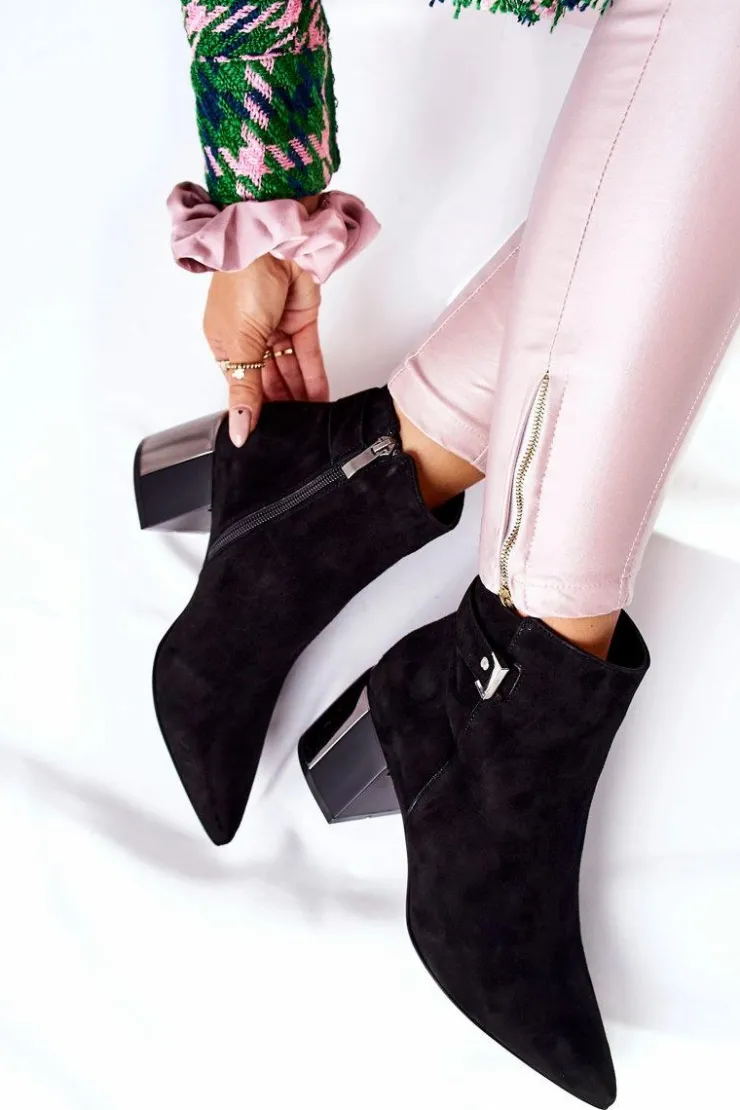 Laura Messi Botki Na Słupku|Czarne Botki*Skórzane Botki Na Słupku Czarne 2354