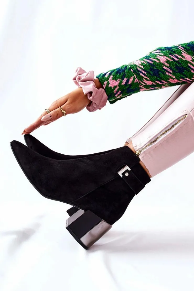 Laura Messi Botki Na Słupku|Czarne Botki*Skórzane Botki Na Słupku Czarne 2354