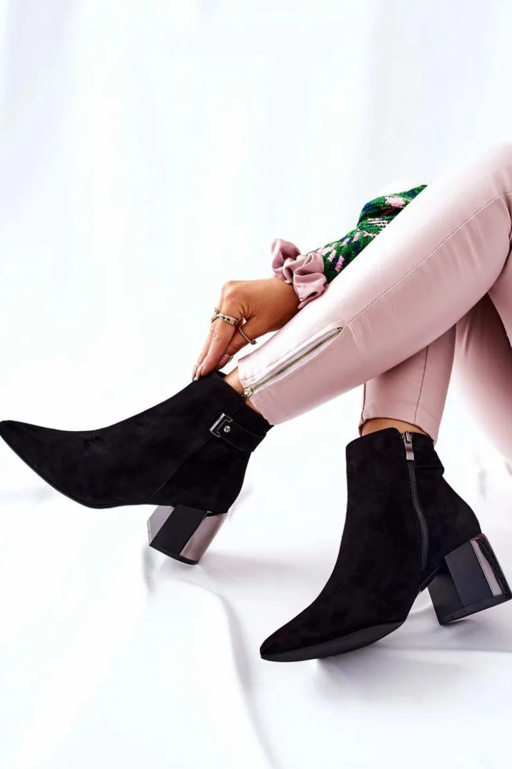 Laura Messi Botki Na Słupku|Czarne Botki*Skórzane Botki Na Słupku Czarne 2354