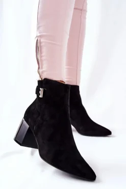 Laura Messi Botki Na Słupku|Czarne Botki*Skórzane Botki Na Słupku Czarne 2354