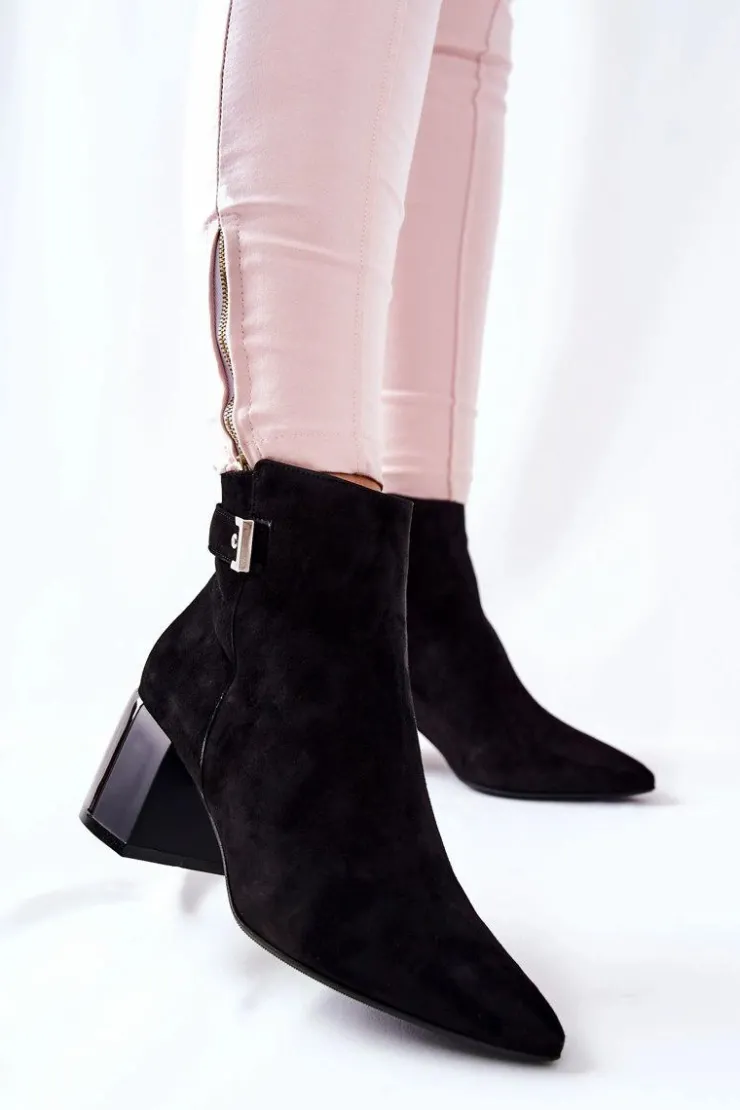 Laura Messi Botki Na Słupku|Czarne Botki*Skórzane Botki Na Słupku Czarne 2354