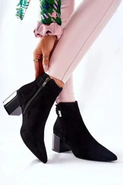 Laura Messi Botki Na Słupku|Czarne Botki*Skórzane Botki Na Słupku Czarne 2354