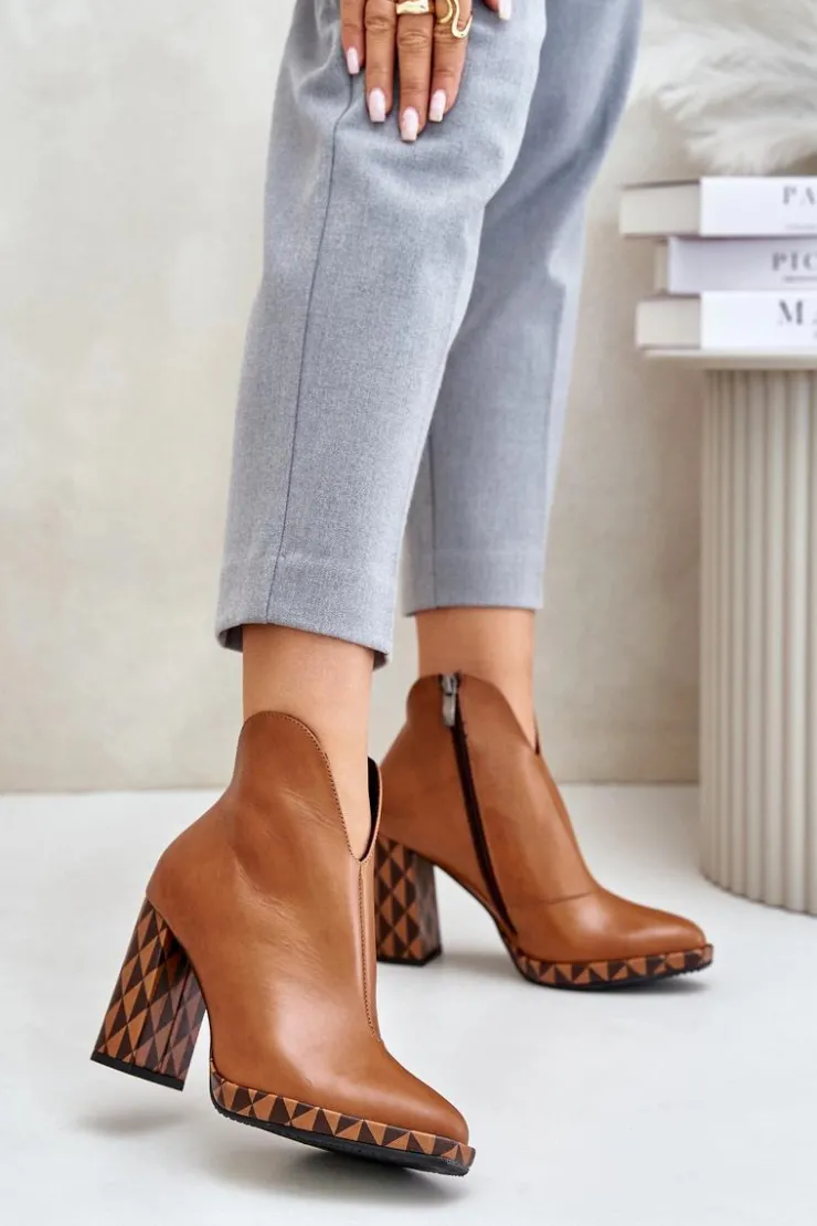 Hot Laura Messi Skórzane Botki Na Słupku 2836 Brązowe