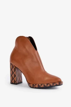 Hot Laura Messi Skórzane Botki Na Słupku 2836 Brązowe