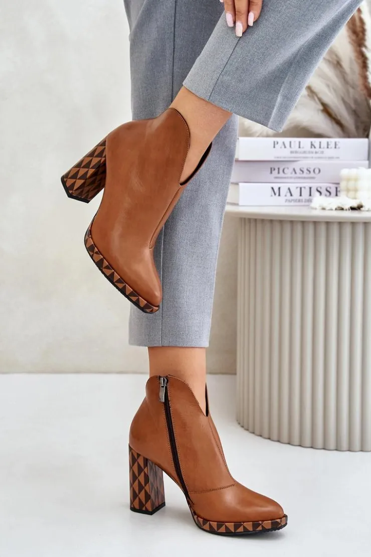 Hot Laura Messi Skórzane Botki Na Słupku 2836 Brązowe