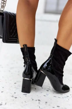 Damskie Laura Messi Skórzane Botki Na Słupku Czarne 2262