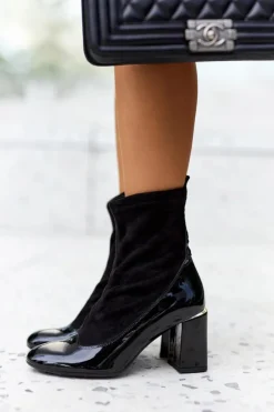 Damskie Laura Messi Skórzane Botki Na Słupku Czarne 2262