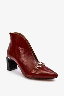 Online Maciejka Skórzane Botki Na Słupku 05262-02 Brązowe Brązowy