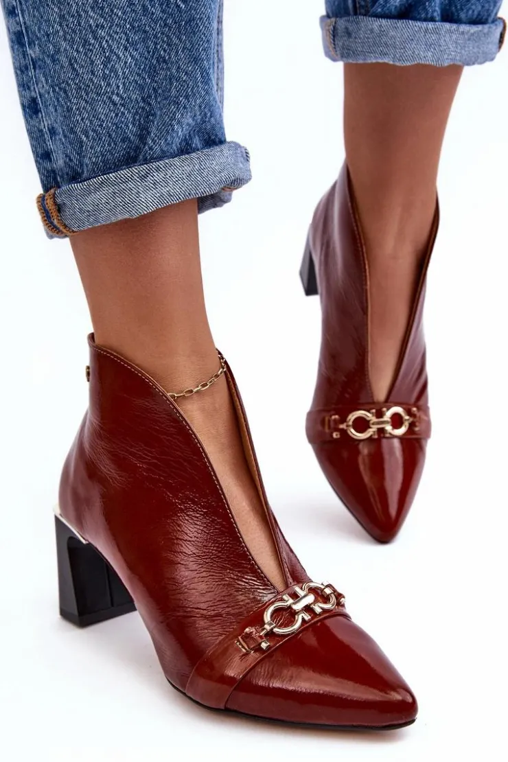 Online Maciejka Skórzane Botki Na Słupku 05262-02 Brązowe Brązowy