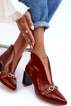 Online Maciejka Skórzane Botki Na Słupku 05262-02 Brązowe Brązowy