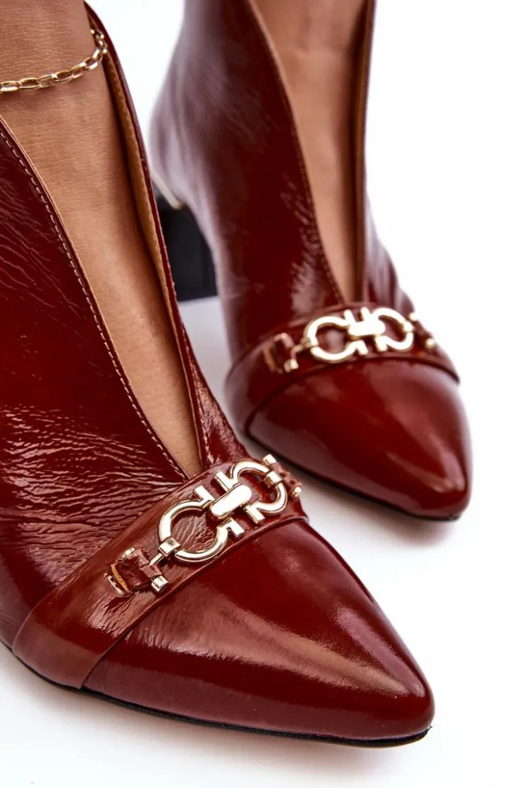 Online Maciejka Skórzane Botki Na Słupku 05262-02 Brązowe Brązowy