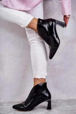 Best Maciejka Skórzane Botki Na Słupku Czarne 05262-01 Czarny